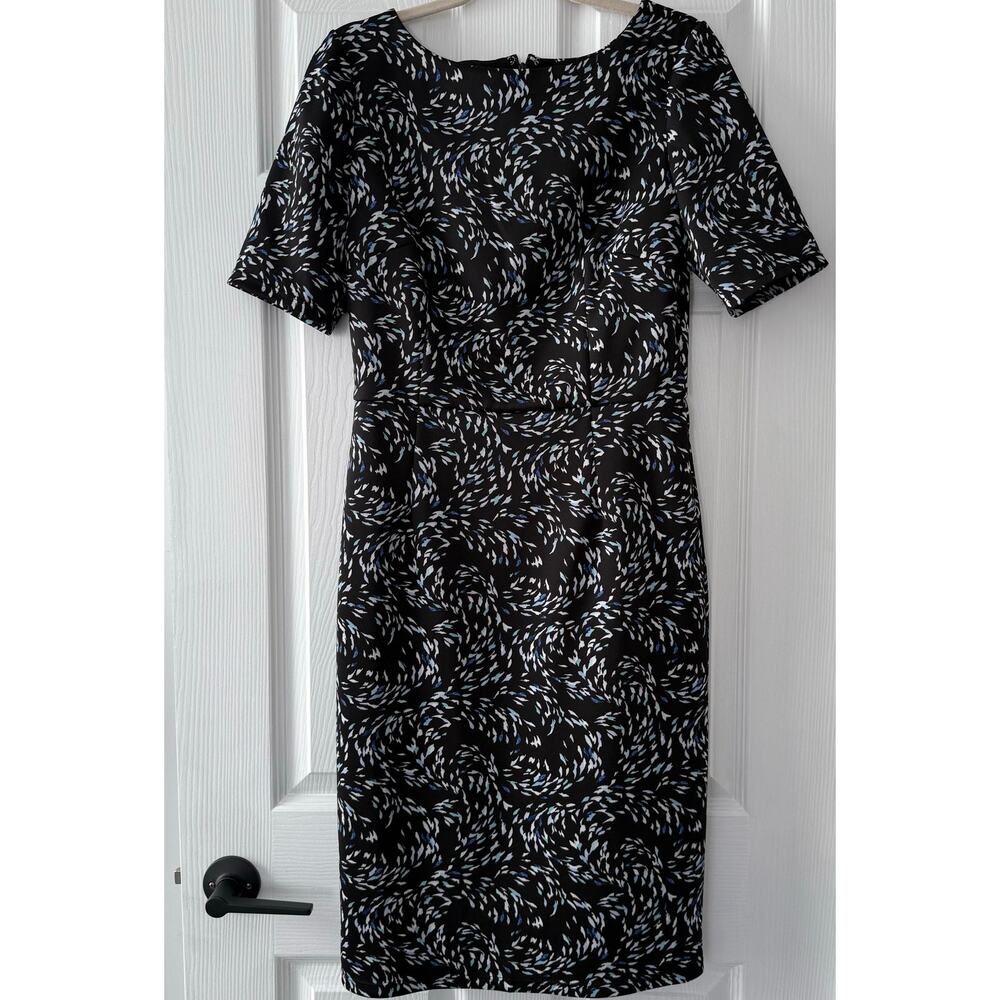 White House Black Market Women's Black Print Boat Neck Sheath Dress Size 8